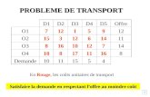D1D2D3D4D5Offre O1712159 O21531261411 O38161012714 O41881711168 Demande10111554 PROBLEME DE TRANSPORT En Rouge, les coûts unitaires de transport Satisfaire.