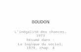 BOUDON L’inégalité des chances, 1973 Résumé dans : La logique du social, 1979, chap. 4.