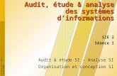 Licence L3 - SIE 1 – Année 2004 SIE 2 Séance 1 Audit, étude & analyse des systèmes d’informations Audit & étude SI - Analyse SI Organisation et conception.