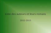 Liste des auteurs et leurs romans 2012-2013. Michèle Marineau La route de Chlifa « C'est le 8 janvier que Karim a fait irruption dans notre vie. Le 8.