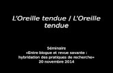 L’Oreille tendue / L’Oreille tendue Séminaire «Entre blogue et revue savante : hybridation des pratiques de recherche» 20 novembre 2014.