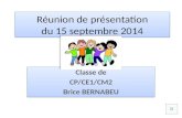 Réunion de présentation du 15 septembre 2014 Classe de CP/CE1/CM2 Brice BERNABEU Classe de CP/CE1/CM2 Brice BERNABEU.