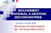 1 MOUVEMENT NATIONAL A GESTION DECONCENTREE rentrée scolaire 2015 Réunion d’information du 19 Novembre 2014.