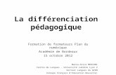 La différenciation pédagogique Formation de formateurs Plan du numérique Académie de Bordeaux 15 octobre 2012 Maria-Alice MEDIONI Centre de Langues - Université.