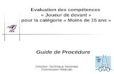 Evaluation des compétences « Joueur de devant » pour la catégorie « Moins de 15 ans » Direction Technique Nationale Commission Médicale Guide de Procédure.