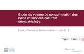 Volume de consommation des biens et services culturels dématérialisés en ligne - OpinionWay pour Hadopi -juin 2013