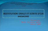 Restitution Orale Et Ecrite d’Un Memoire
