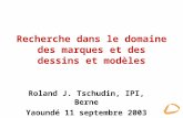 Recherche dans le domaine des marques et des dessins et modèles Roland J. Tschudin, IPI, Berne Yaoundé 11 septembre 2003.