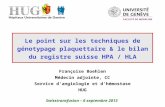 Le point sur les techniques de génotypage plaquettaire & le bilan du registre suisse HPA / HLA Swisstransfusion – 6 septembre 2013 Françoise Boehlen Médecin.