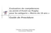 Evaluation de compétences  au poste d’Avant au Rugby  pour la catégorie « Moins de 15 ans »