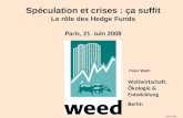 Spéculation et crises : ça suffit Le r ô le des Hedge Funds Paris, 21. Juin 2008