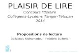 PLAISIR DE LIRE Concours littéraire Collégiens-Lycéens Tanger-Tétouan 2014