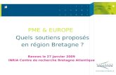 PME & EUROPE   Quels soutiens proposés  en région Bretagne ? Rennes le 27 janvier 2009
