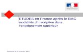 ETUDES  en  France  après le BAC modalités d’inscription dans l’enseignement supérieur