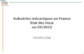 Industries mécaniques en France Etat des lieux en 09/2012