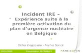 Incident IRE –  Expérience suite à la première activation du plan d’urgence nucléaire en Belgique