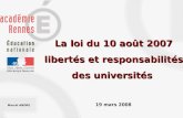 La loi du 10 août 2007 libertés et responsabilités des universités