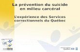 La prévention du suicide en milieu carcéral L’expérience des Services correctionnels du Québec