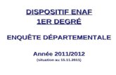 DISPOSITIF ENAF 1ER DEGRÉ ENQUÊTE DÉPARTEMENTALE Année 2011/2012 (situation au 15.11.2011)