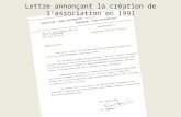 Lettre annonçant la création de l’association en 1991
