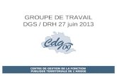 GROUPE DE TRAVAIL DGS / DRH 27 juin 2013