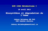 BCM 1502 Métabolisme I 25 avril 2013 Biosynthèse et dégradation de l ’ hème Johnny Deladoey MD PhD