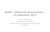 Atelier  « Recherche documentaire » 21 septembre  2013