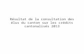 Résultat de la consultation des élus du canton sur les crédits cantonalisés 2013