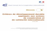 Adéquations Critères de Développement Durable et Coopération ...