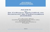 ACTES 6e Colloque Spécialisé en Sciences de l'Information (COSSI)