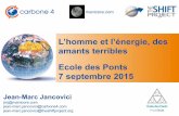 Diaporama conférence Jancovici "L'homme et l'énergie, des amants terribles" septembre 2015
