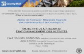 OBJECTIFS DE L'ATELIER ET ÉTAT D’AVANCEMENT DES ACTIVITÉS Douala, 3 - 7 Décembre 2012