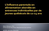 L’influence parentale en alimentation abordée en entrevues individuelles par de jeunes Québécois de 12-14 ans