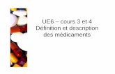 UE6 – cours 3 et 4 Définition et description des médicaments chapitre 3 et 4 Definition et... · 1700 principes actifs Définition du principe actif (substance active) : tout