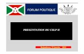 Presentation CSLPII Forum PolitiqueREV - ilo. · PDF filePRESENTATION DU CSLP II Bujumbura, 13 janvier 2012. ... de la REGIDESO iii. Réhabilitation du réseau de distribution iv.