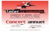 Fanfare La Concordia 2017.pdf · La fanfare Concordia se fait un plaisir de vous inviter à son traditionnel concert annuel. ... 8. Moon Song, Sun Dance Philip Sparke Soliste: Antoine