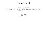 SYLLABUS FORMATION APPRENTISSAGE 3 ANNEEguide.ensait.fr/lib/exe/fetch.php?media=syllabus_a3_2015-16.pdf · > METHODE D’EVALUATION Présence aux sessions. ... Acquérir des Notions