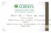 tests pour Admission aux stages d’enseignement (BEd ... · DELF B1 = niveau indépendant (seuil) DELF B2 = niveau ... DELF B2 : 200 activités. Paris : CLE international, 2006 •