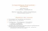 Linguistique française : syntaxe - Université Paris-Diderotli.linguist.univ-paris-diderot.fr/documents/LG2113_1.intro_rappels.pdf · Aperçu du cours!Concepts de l’analyse syntaxique!Application