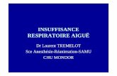 Dr Laurent TREMELOT Sce Anesthésie-Réanimation … · DEFINITION (1) • Faillite de la fct° respiratoire -> défaut d’oxygénat° du sang, associée ou non à un défaut d’épuration