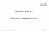 BUDGET PRIMITIF 2018 Présentation brève et · PDF fileVariation de la section de fonctionnement + 5,06 % s BP+DM BP. ... CN - 27-Autres immobilisations financières CN - 13-Subventions