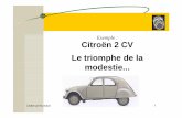 Exemple : Citroën 2 CV Le triomphe de la modestie · Le cahier des charges est clair : ... •1976 Pour annoncer la série spéciale petits prix des 2CV 4 et 2CV 6, la voiture est