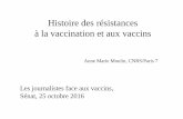 Histoire des résistances à la vaccination et aux vaccins · Les vaccins se présentent aujourd’hui différemment ... avec la réalité d’aujourd’hui • Un vaccin 100% efficace