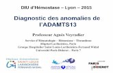 Diagnostic des anomalies de - ADRHEC plateform · Au cours de la grossesse ADAMTS13 diminue progressivement à partir de 12 SA ... Physiopathologie du PTT (2) Physiopathologie du