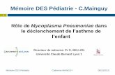 Mémoire DES 2010 - despedara.org€¦ · Mémoire DES Pédiatrie Catherine MAINGUY 08/10/2010 1 Rôle de Mycoplasma Pneumoniae dans le déclenchement de l’asthme de l’enfant