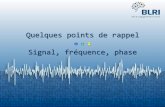 Quelques points de rappel Signal, fréquence, phase · Le signal en EEG Un mélange de signaux générés par différentes sources + du bruit Composantes fréquentielles (Delta, Theta,