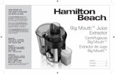 Hamilton Beach Big Mouth Juice Extractor (67600) - Use & Careuseandcares.hamiltonbeach.com/files/840148107.pdf · 3 26. Check that the appliance is OFF before plugging cord into wall