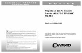 Répéteur Wi-Fi double bande AC1750 TP-LINK RE450 · 2 7 Guide de démarrage rapide Explications – Témoin LED (RE) Bleu fixe : le répéteur a établi une connexion sécurisée