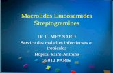 Macrolides Lincosamides Streptogramines - Lincosamides... · PDF file l'antibiotique pour s'exprimer. Chez les staphylocoques, les gènes erm (A) et erm (C) confèrent la résistance