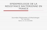 EPIDEMIOLOGIE DE LA RESISTANCE EN FRANCE · EPIDEMIOLOGIE DE LA RESISTANCE BACTERIENNE EN FRANCE Journées Régionales d’Infectiologie Dr Yves RIO Nancy le 21/10/2006 . SURVEILLANCE